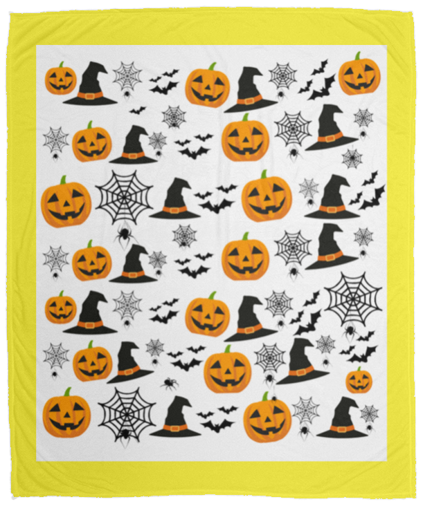 Plush Fleece Blanket - 50x60: HALLOWEEN PUMPKINS, WITCH HATS, BATS,...BLANKET