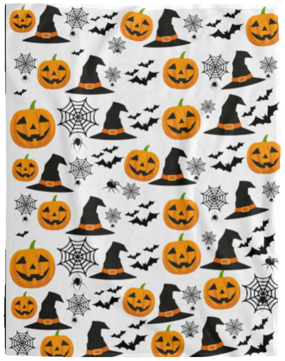 Plush Fleece Blanket - 60x80: HALLOWEEN PUMPKINS WITCH HAT BATS SPIDERS BLANKET