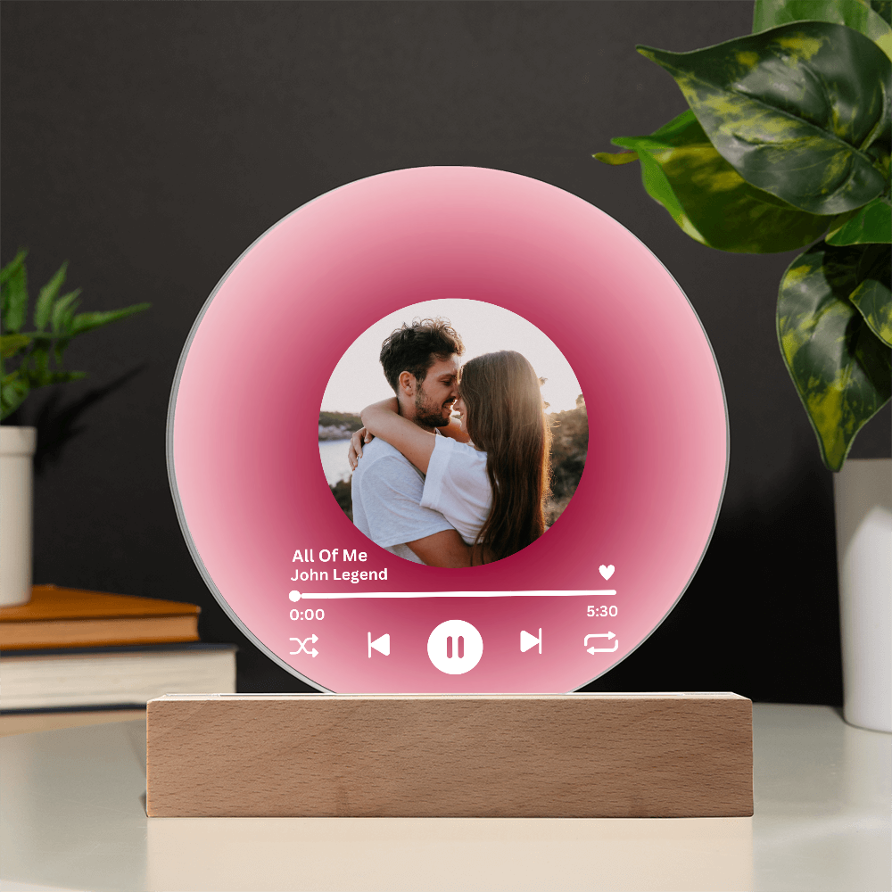 Acrylic Circle Plaque: Acrylic Circle Plaque: Acrylic Song Plaque - Anniversary Gift for Friends - Birthday Gift for Her or Him - Valentine’s Day Gift PINK VINYL RECORD WITH PHOTO AND FAVORITE SONG ALL OF ME JOHN LEGEND