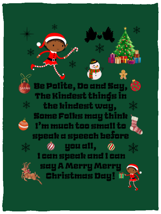 Plush Fleece Blanket - 30x40: ELF SARAH'S CHRISTMAS BLANKET BE POLITE, DO AND SAY, THE KINDEST THINGS,...