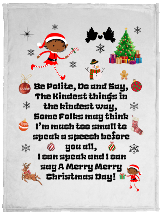 Plush Fleece Blanket - 30x40: ELF SARAH'S CHRISTMAS BLANKET BE POLITE, DO AND SAY, THE KINDEST THINGS,...