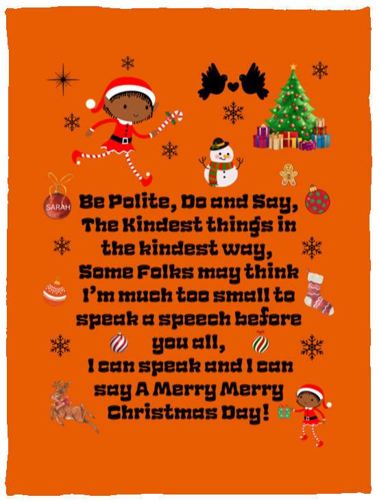 Plush Fleece Blanket - 30x40: ELF SARAH'S CHRISTMAS BLANKET BE POLITE, DO AND SAY, THE KINDEST THINGS,...