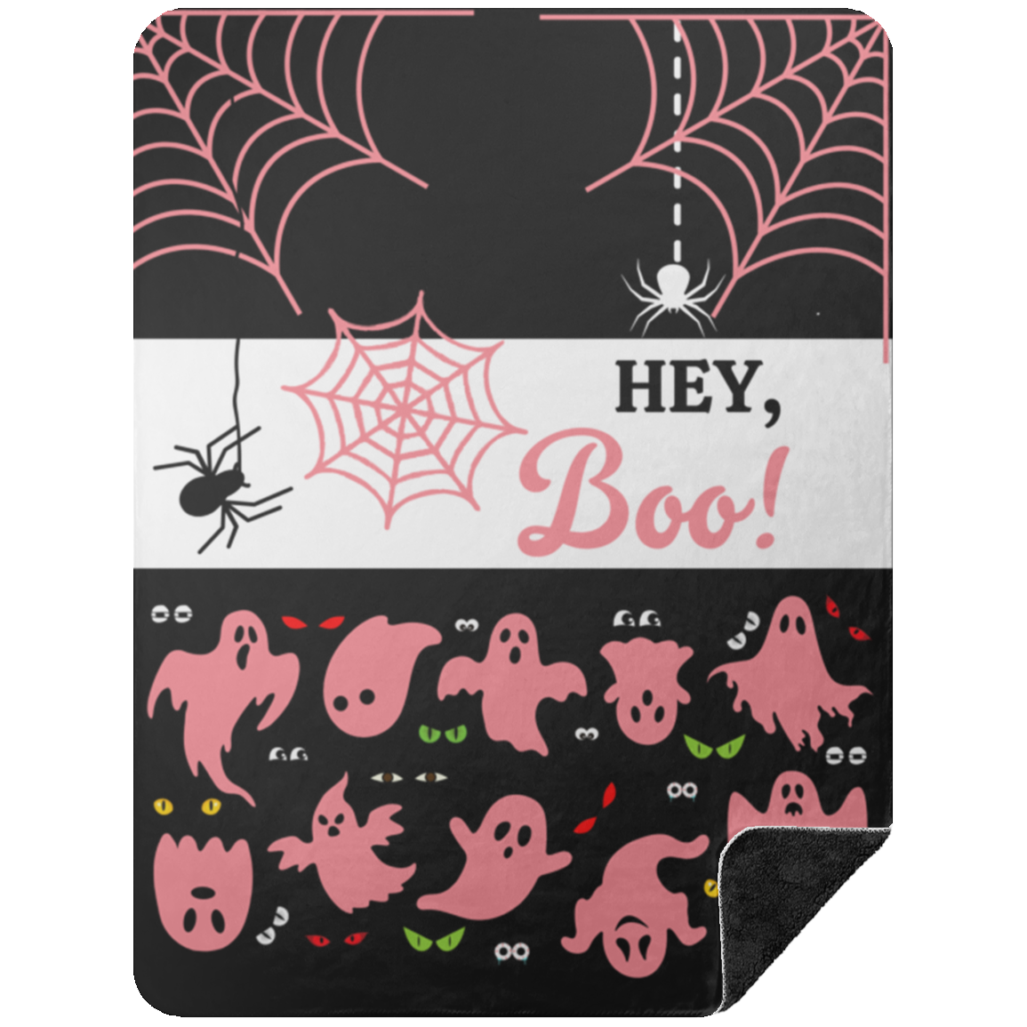 Premium Black Sherpa Blanket 60x80: HEY, BOO! HALLOWEEN BLANKET