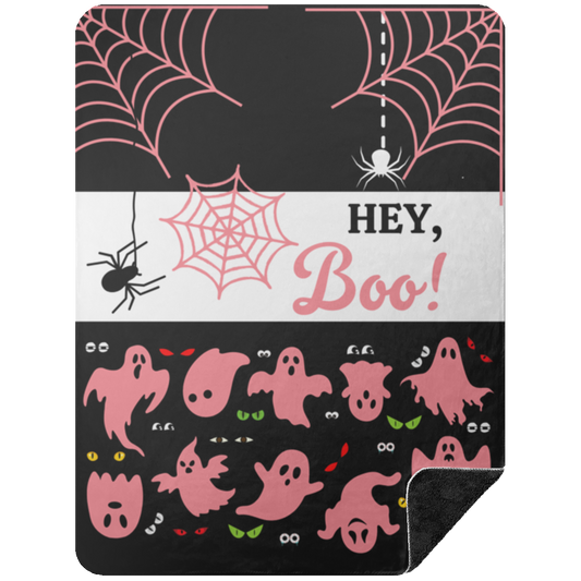 Premium Black Sherpa Blanket 60x80: HEY, BOO! HALLOWEEN BLANKET