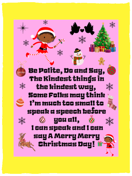 Plush Fleece Blanket - 30x40: ELF SARAH'S CHRISTMAS BLANKET BE POLITE, DO AND SAY, THE KINDEST THINGS,…