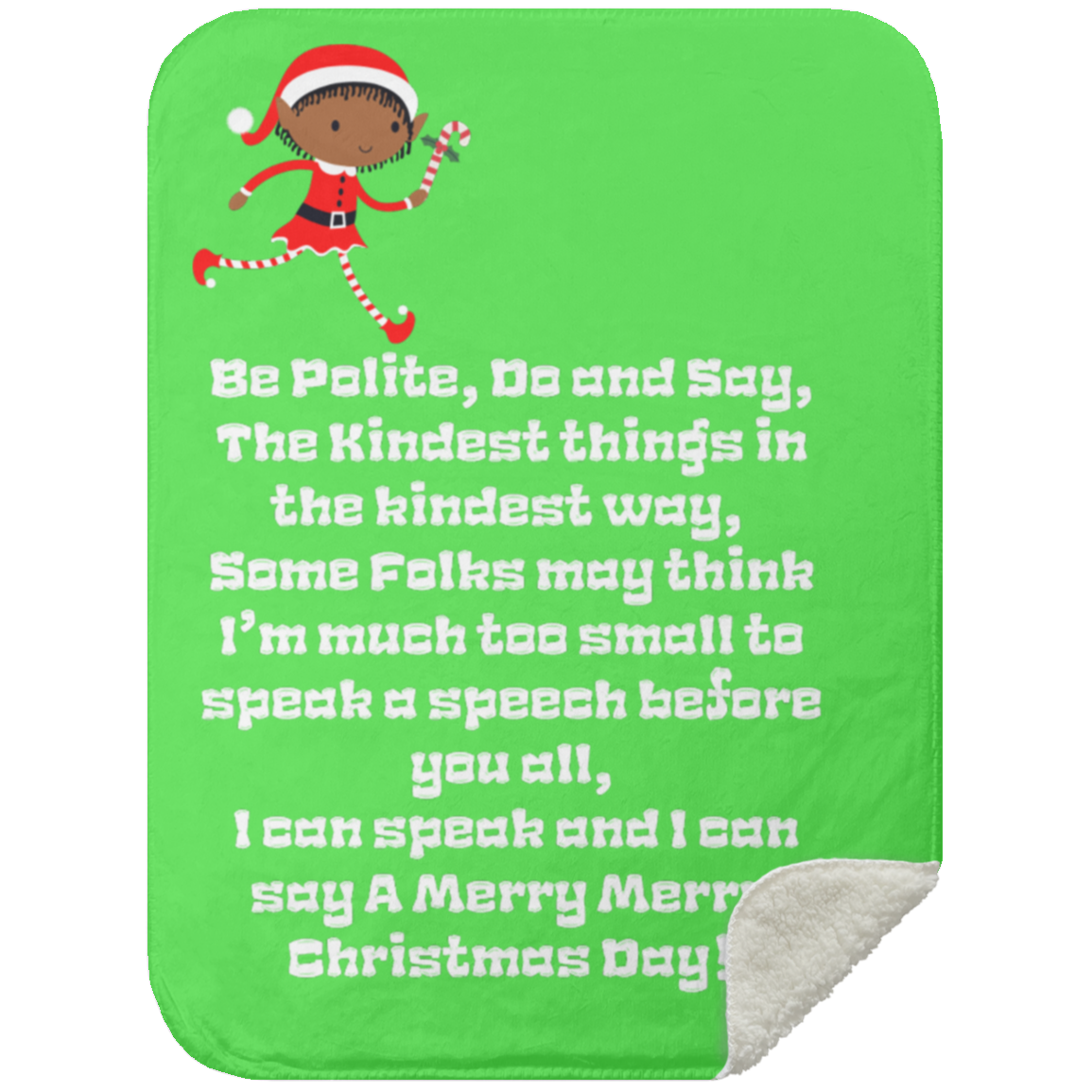 Premium Sherpa Blanket 30x40: ELF SARAH’S CHRISTMAS BLANKET BE POLITE, DO AND SAY,