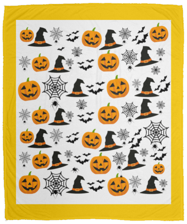 Plush Fleece Blanket - 50x60: HALLOWEEN PUMPKINS, WITCH HATS,  BATS,...BLANKET