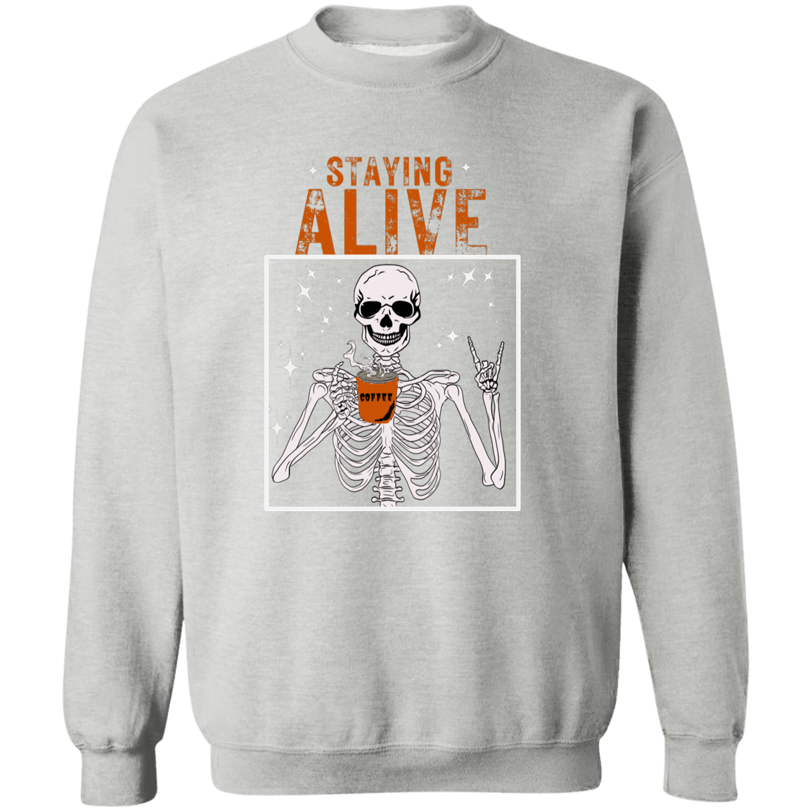 Crewneck Pullover Sweatshirt: HALLOWEEN STAYING ALIVE SKELETON