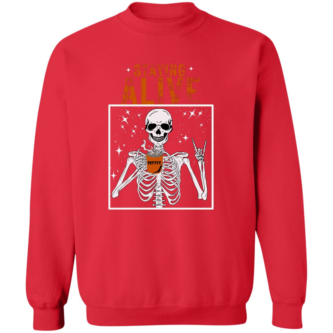 Crewneck Pullover Sweatshirt: HALLOWEEN STAYING ALIVE SKELETON