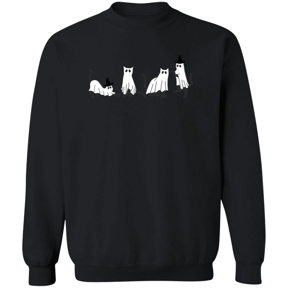 Crewneck Pullover Sweatshirt: HALLOWEEN PRINT BLACK GHOSTS