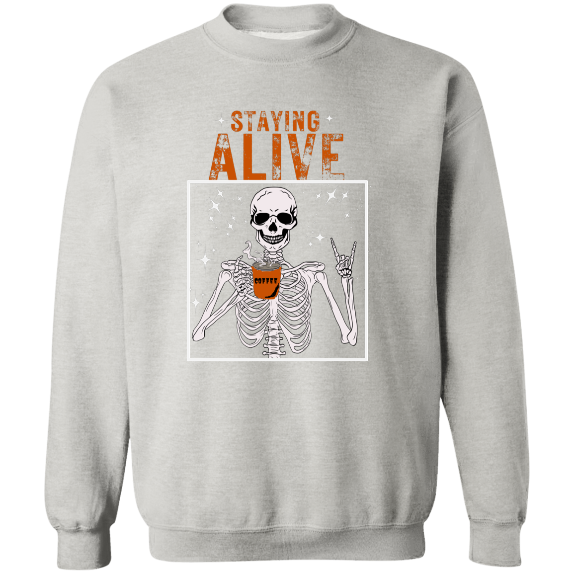 Crewneck Pullover Sweatshirt: HALLOWEEN STAYING ALIVE SKELETON