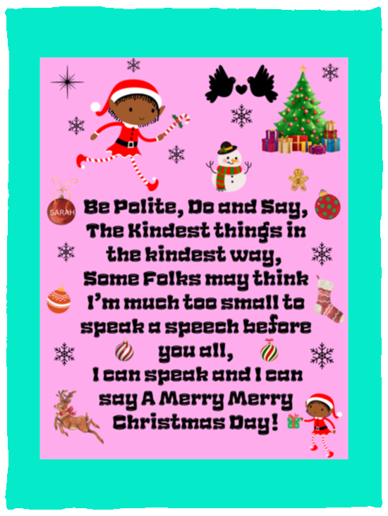 Plush Fleece Blanket - 30x40: ELF SARAH'S CHRISTMAS BLANKET BE POLITE, DO AND SAY, THE KINDEST THINGS,…