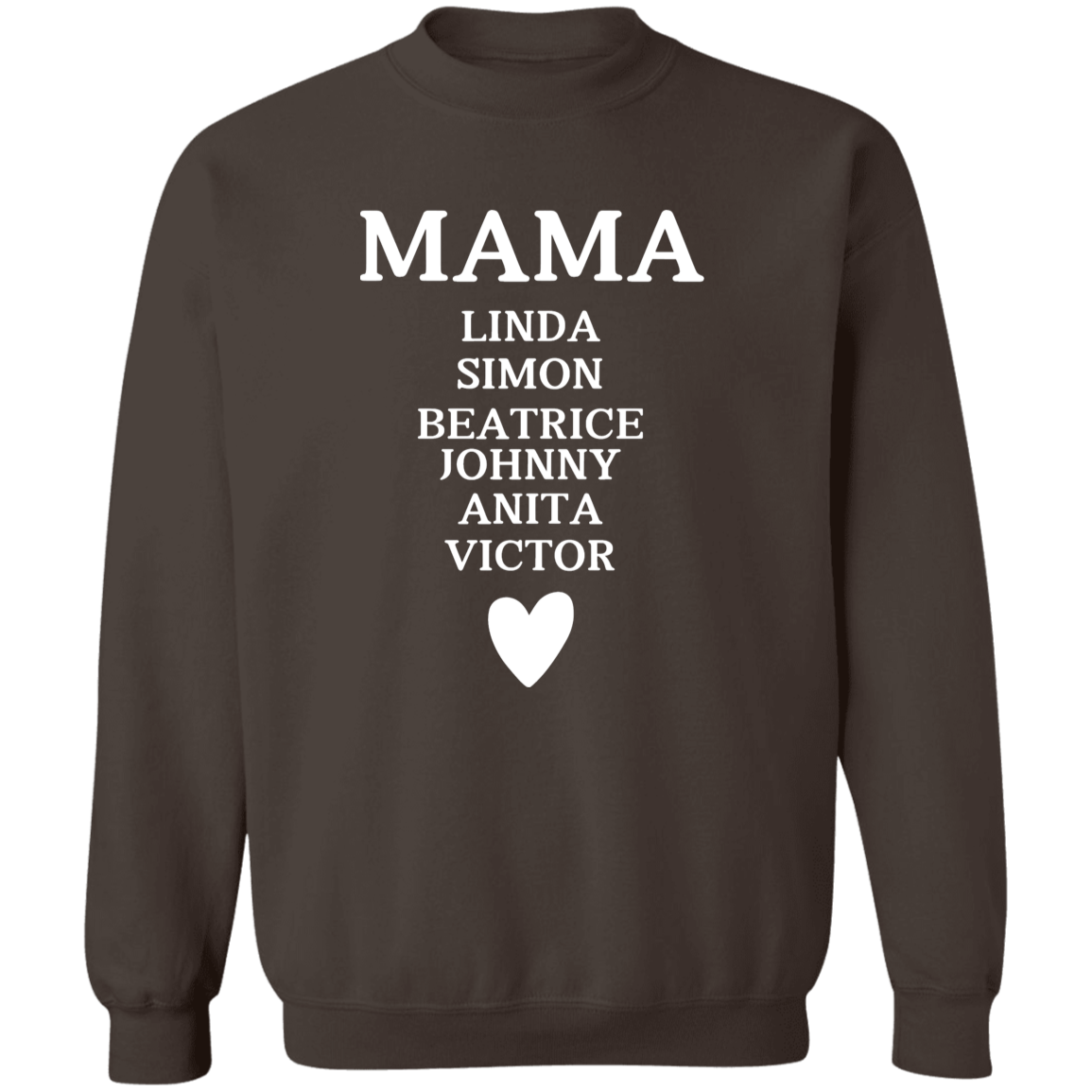 G180 Crewneck Pullover Sweatshirt: MAMA LINDA SIMON BEATRICE JOHNNY ANITA VICTOR