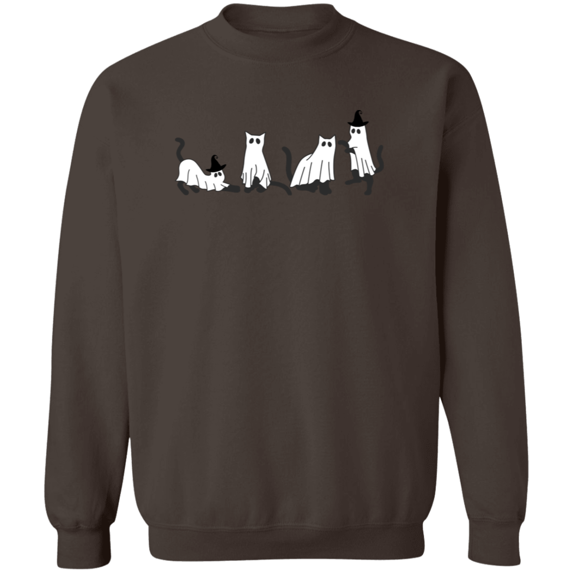 Crewneck Pullover Sweatshirt: HALLOWEEN PRINT BLACK GHOSTS