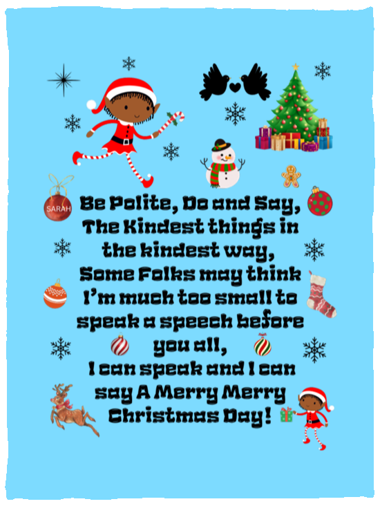 Plush Fleece Blanket - 30x40: ELF SARAH'S CHRISTMAS BLANKET BE POLITE, DO AND SAY, THE KINDEST THINGS,...