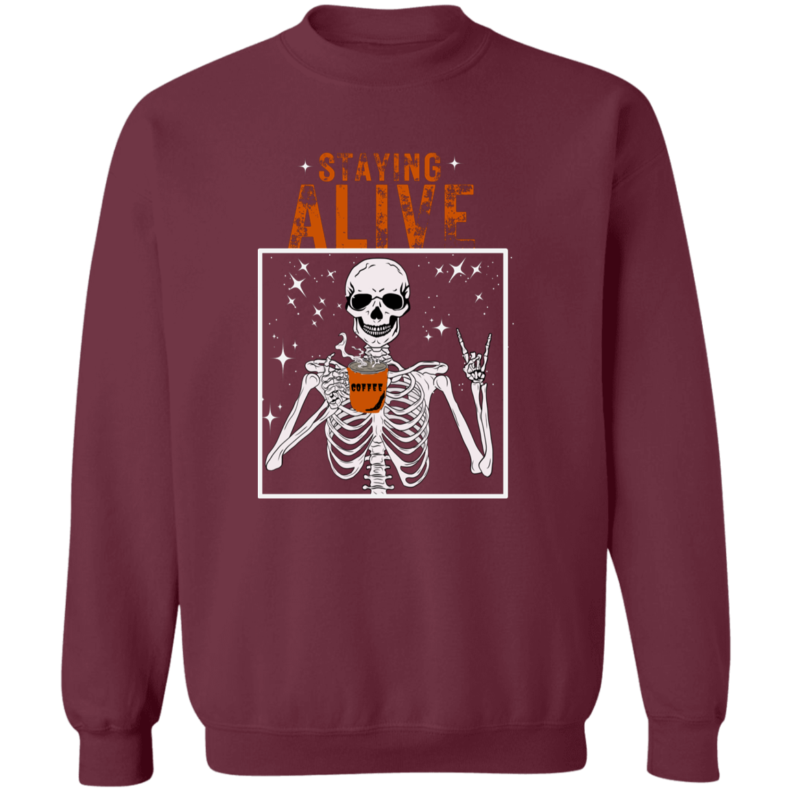 Crewneck Pullover Sweatshirt: HALLOWEEN STAYING ALIVE SKELETON