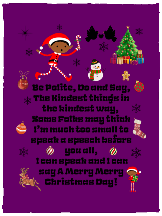 Plush Fleece Blanket - 30x40: ELF JAMES’S CHRISTMAS BLANKET BE POLITE, DO AND SAY, THE KINDEST THINGS,…