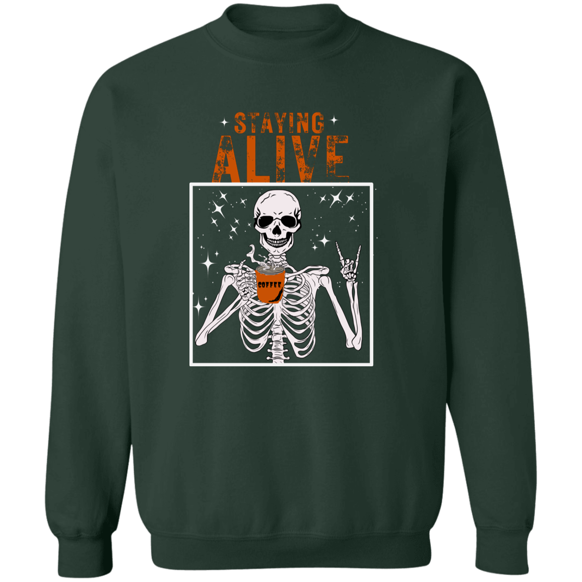 Crewneck Pullover Sweatshirt: HALLOWEEN STAYING ALIVE SKELETON