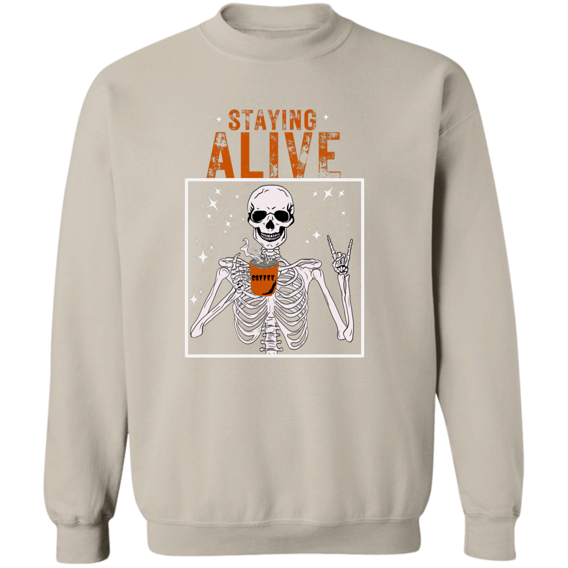 Crewneck Pullover Sweatshirt: HALLOWEEN STAYING ALIVE SKELETON