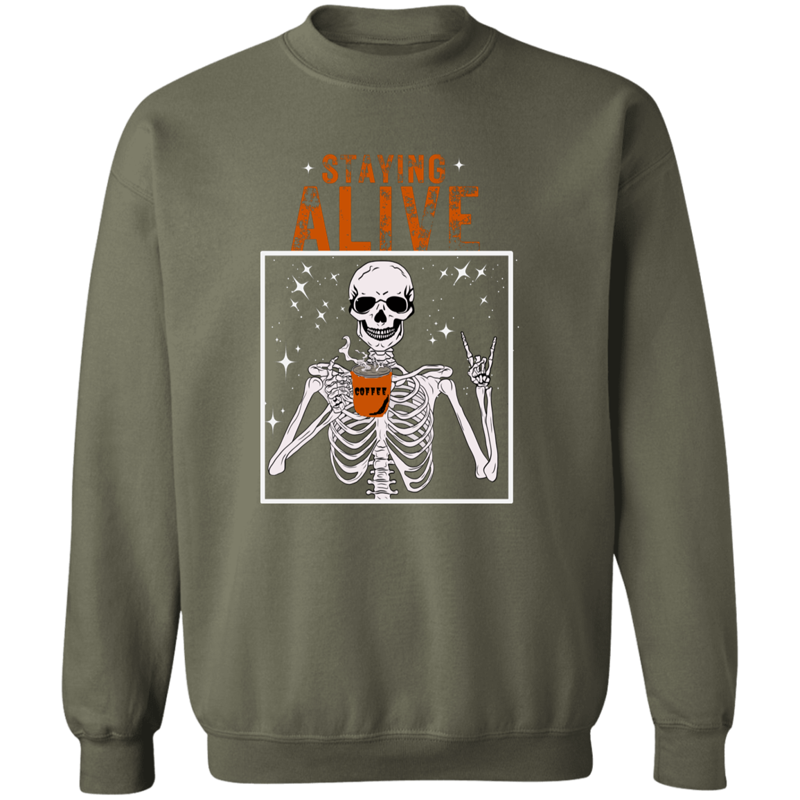 Crewneck Pullover Sweatshirt: HALLOWEEN STAYING ALIVE SKELETON