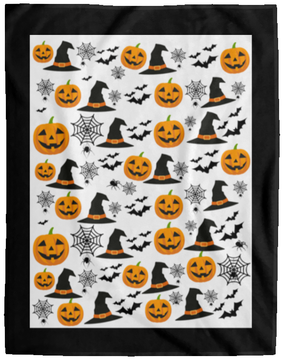 Plush Fleece Blanket - 60x80: HALLOWEEN PUMPKINS, WITCH HATS, BATS,...BLANKET