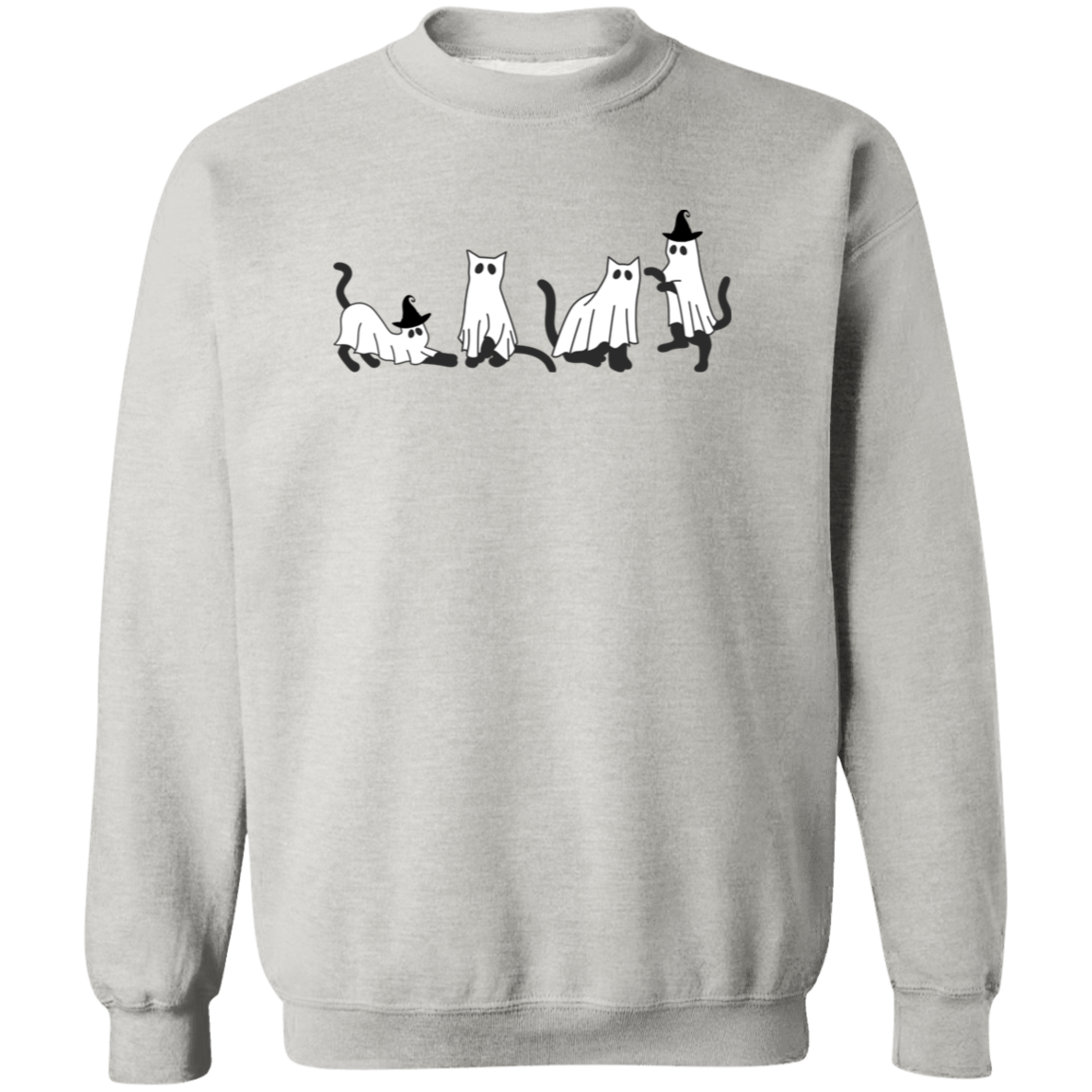 Crewneck Pullover Sweatshirt: HALLOWEEN BLACK CAT GHOSTS