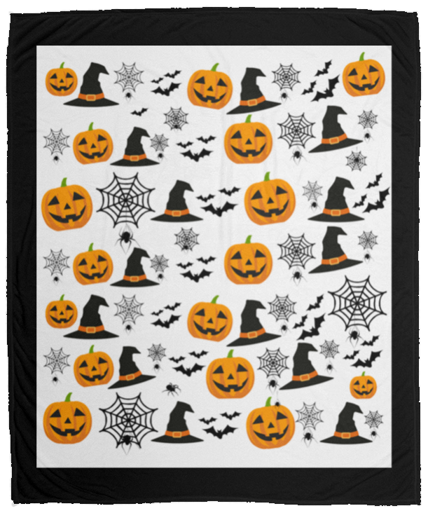 Plush Fleece Blanket - 50x60: HALLOWEEN PUMPKINS, WITCH HATS,  BATS,...BLANKET