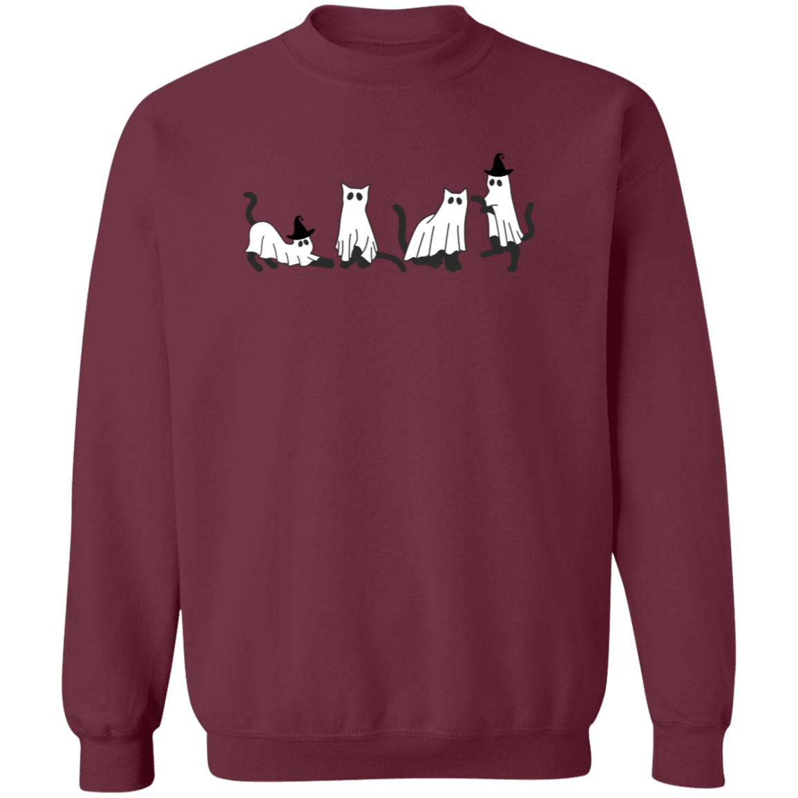 Crewneck Pullover Sweatshirt: HALLOWEEN BLACK CAT GHOSTS