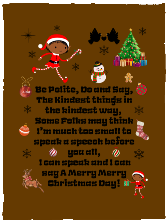 Plush Fleece Blanket - 30x40: ELF SARAH'S CHRISTMAS BLANKET BE POLITE, DO AND SAY, THE KINDEST THINGS,...