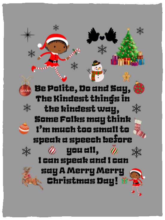 Plush Fleece Blanket - 30x40: ELF SARAH'S CHRISTMAS BLANKET BE POLITE, DO AND SAY, THE KINDEST THINGS,...