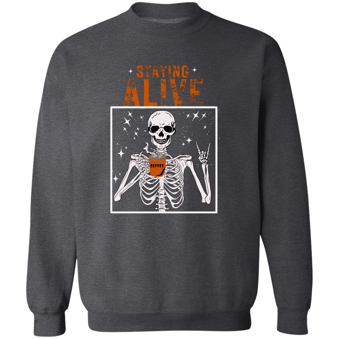 Crewneck Pullover Sweatshirt: HALLOWEEN STAYING ALIVE SKELETON