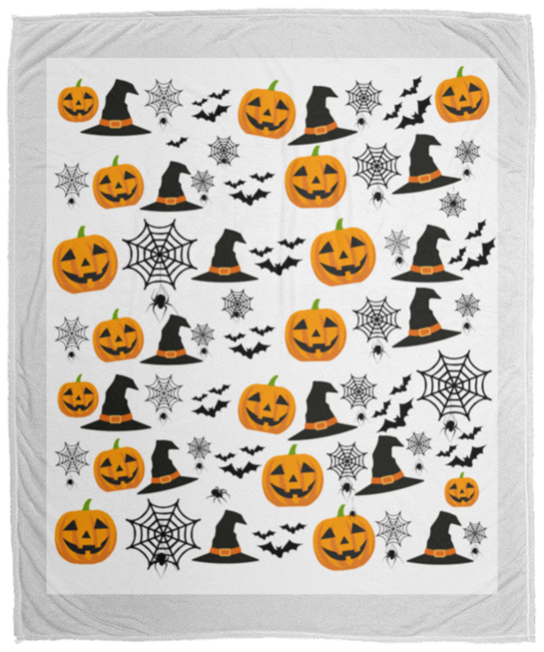 Plush Fleece Blanket - 50x60: HALLOWEEN PUMPKINS, WITCH HATS,  BATS,...BLANKET