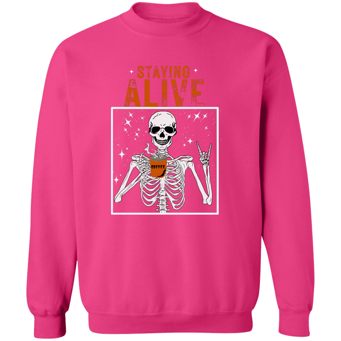 Crewneck Pullover Sweatshirt: HALLOWEEN STAYING ALIVE SKELETON