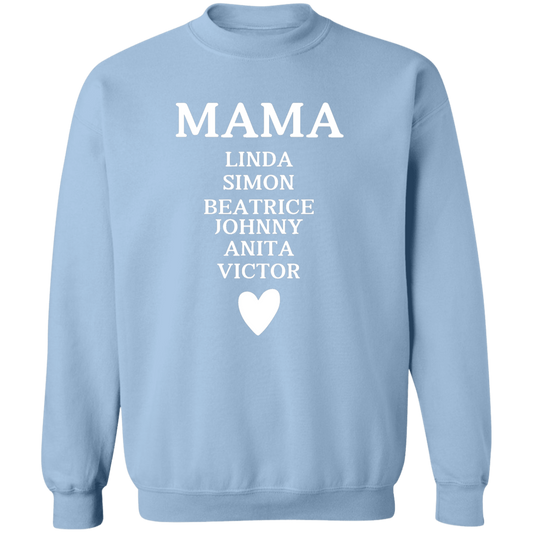 G180 Crewneck Pullover Sweatshirt: MAMA LINDA SIMON BEATRICE JOHNNY ANITA VICTOR