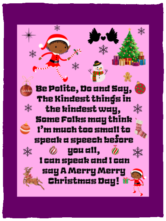 Plush Fleece Blanket - 30x40: ELF SARAH'S CHRISTMAS BLANKET BE POLITE, DO AND SAY, THE KINDEST THINGS,…