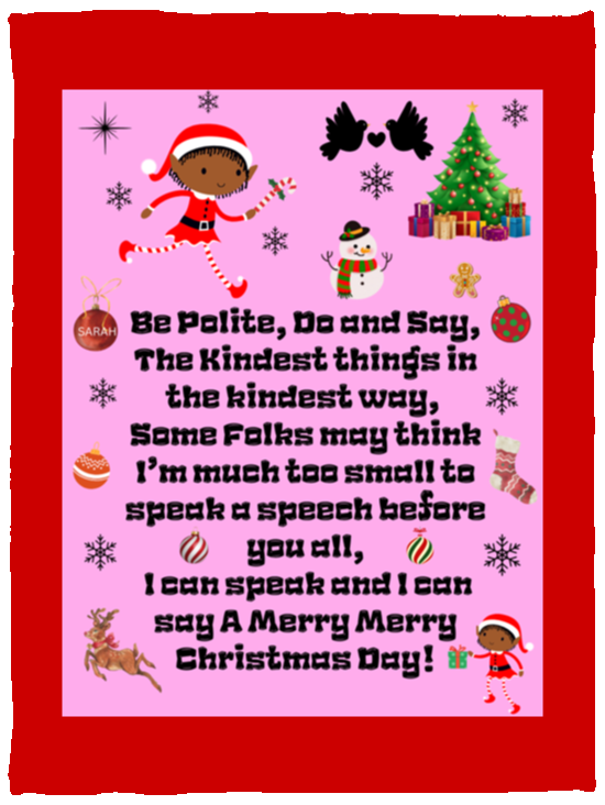Plush Fleece Blanket - 30x40: ELF SARAH'S CHRISTMAS BLANKET BE POLITE, DO AND SAY, THE KINDEST THINGS,…
