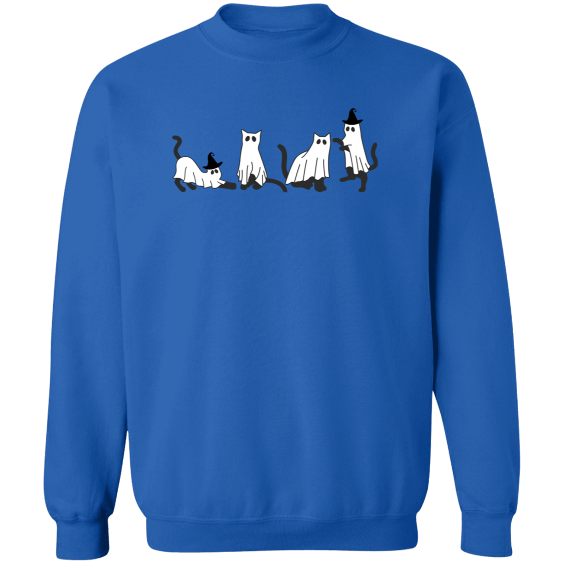 Crewneck Pullover Sweatshirt: HALLOWEEN BLACK CAT GHOSTS