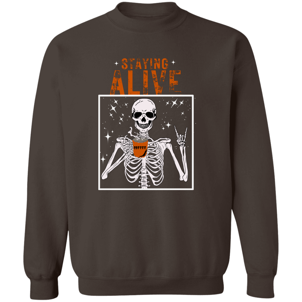 Crewneck Pullover Sweatshirt: HALLOWEEN STAYING ALIVE SKELETON