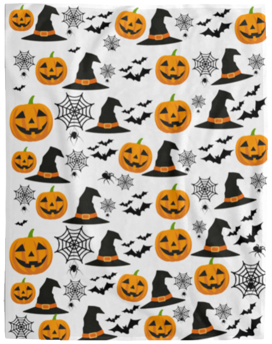 Plush Fleece Blanket - 60x80: HALLOWEEN PUMPKINS WITCH HAT BATS SPIDERS BLANKET