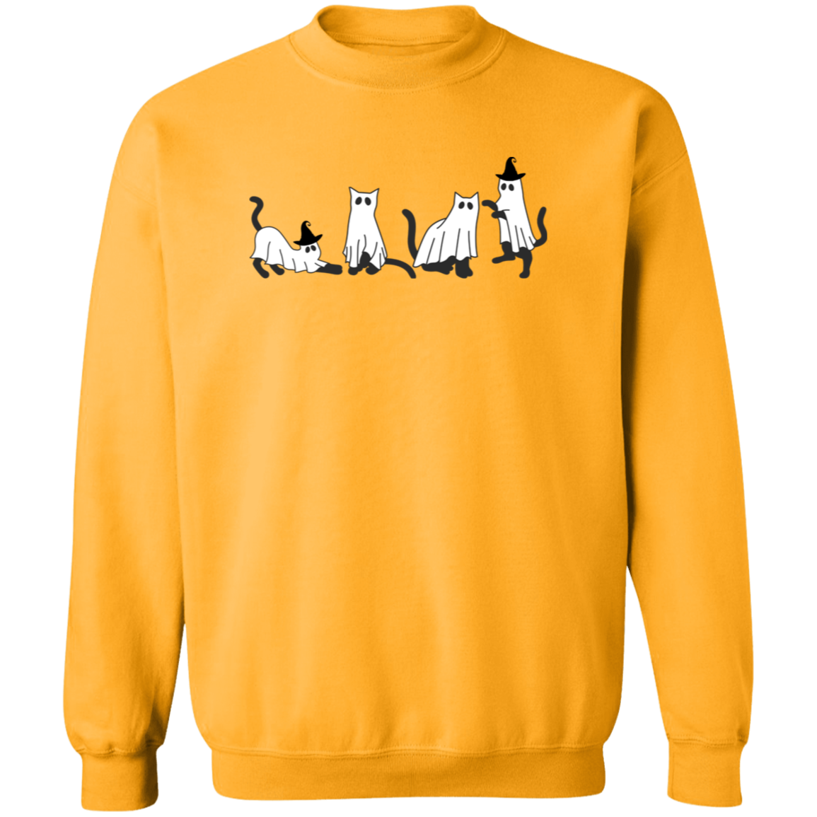 Crewneck Pullover Sweatshirt: HALLOWEEN PRINT BLACK GHOSTS