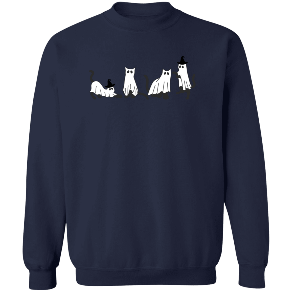 Crewneck Pullover Sweatshirt: HALLOWEEN BLACK CAT GHOSTS