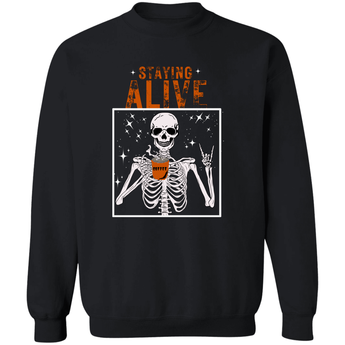 Crewneck Pullover Sweatshirt: HALLOWEEN STAYING ALIVE SKELETON