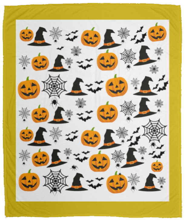 Plush Fleece Blanket - 50x60: HALLOWEEN PUMPKINS, WITCH HATS,  BATS,...BLANKET