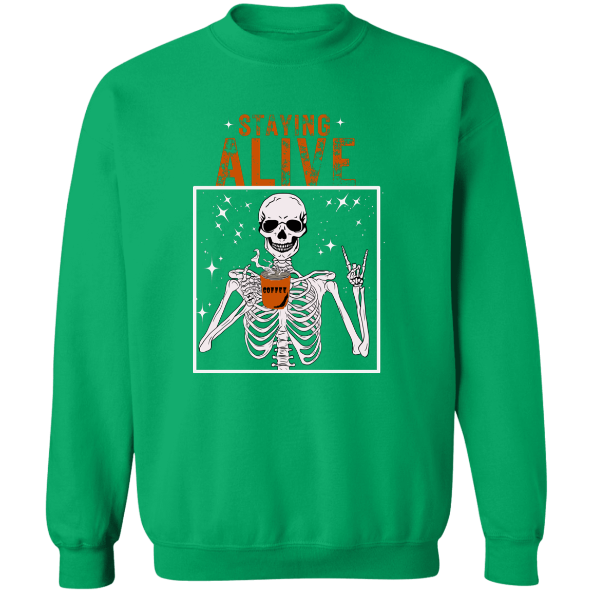 Crewneck Pullover Sweatshirt: HALLOWEEN STAYING ALIVE SKELETON