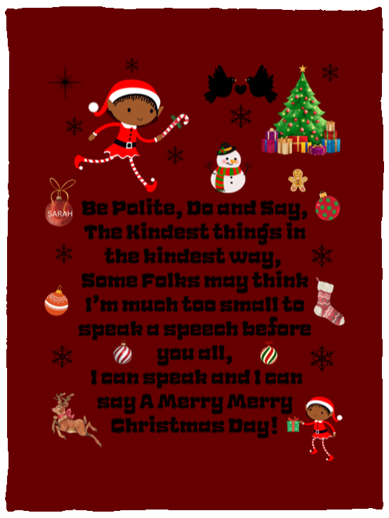 Plush Fleece Blanket - 30x40: ELF SARAH'S CHRISTMAS BLANKET BE POLITE, DO AND SAY, THE KINDEST THINGS,...