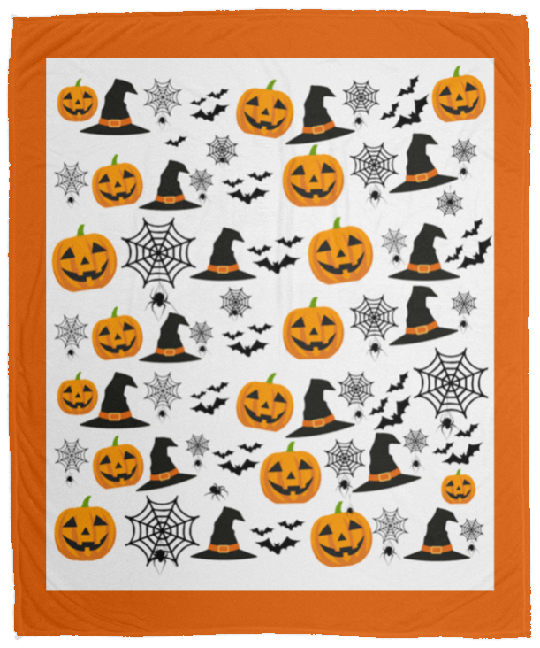 Plush Fleece Blanket - 50x60: HALLOWEEN PUMPKINS, WITCH HATS,  BATS,...BLANKET