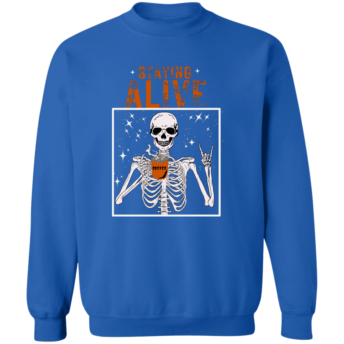 Crewneck Pullover Sweatshirt: HALLOWEEN STAYING ALIVE SKELETON