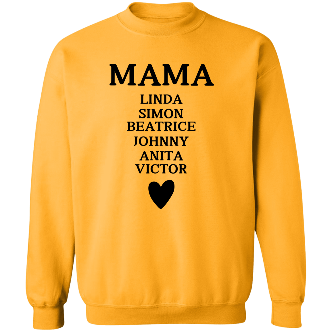 G180 Crewneck Pullover Sweatshirt:  MAMA LINDA SIMON BEATRICE JOHNNY ANITA VICTOR