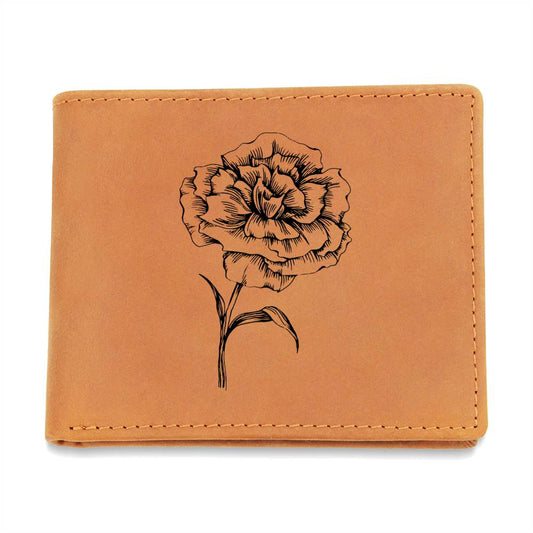 Graphic Leather Wallet: January Birth Flower Carnation