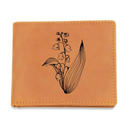 Graphic Leather Wallet: MAY BIRTH FLOWER LILY OF THE VALLEY